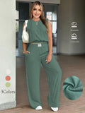 New breathable solid color versatile T-shirt top and trousers casual set