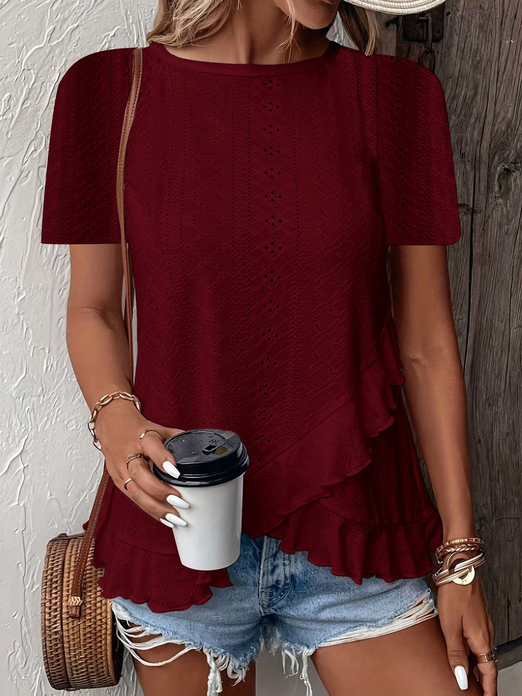 Casual solid color short-sleeved crew neck T-shirt