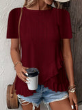 Casual solid color short-sleeved crew neck T-shirt
