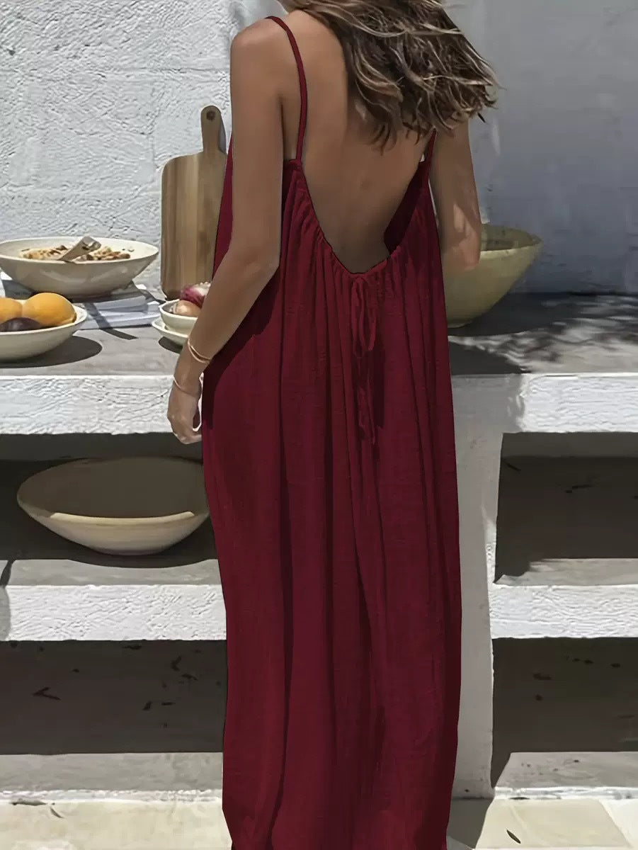 Plus-size solid color suspender dress