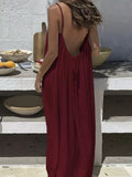 Plus-size solid color suspender dress
