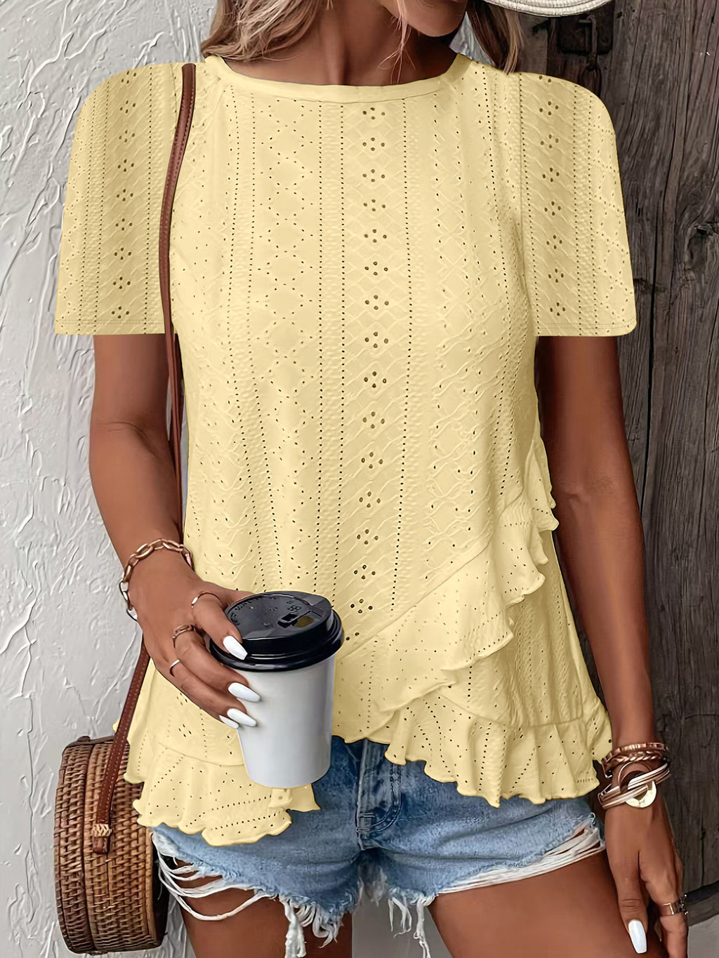 Casual solid color short-sleeved crew neck T-shirt